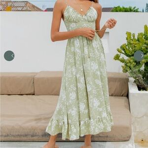Green Floral Spaghetti Strap Dress
